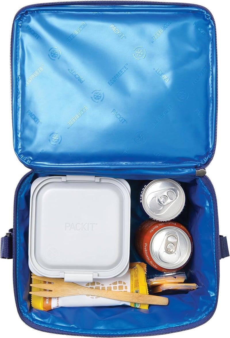 Pac-Kit ® Freezable Essential Cooler, True Blue, Built with EcoFreeze® Technology, Fully Freezable, Collapsible, Reusable, With Adjustable Crossbody Strap, Top Clip Handle, Designed for Fresh Office - Image 5